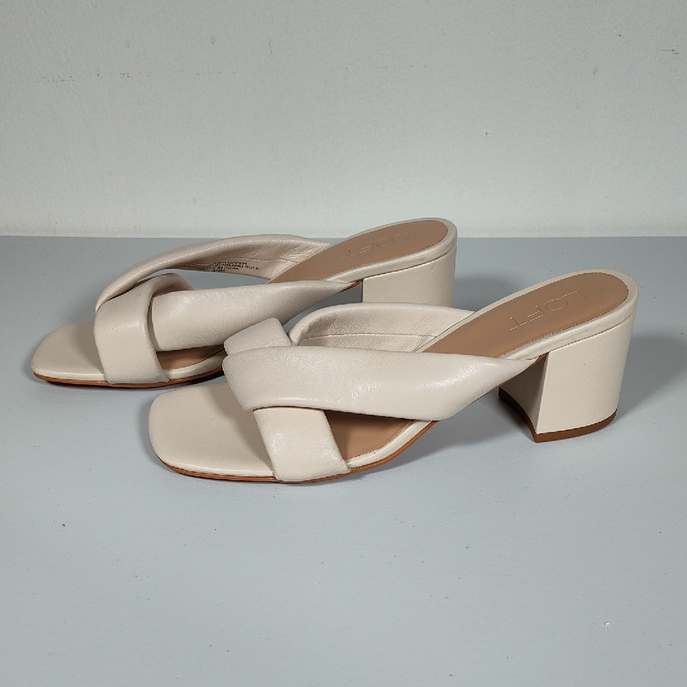 LOFT Puffed Twist Leather Ivory‎ Mules Sandals 8.5